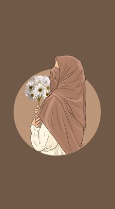 a woman holding a bunch of white flowers in her hand and wearing a brown shawl