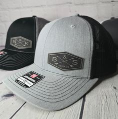 Custom Richardson 112 Wedding Hats with our super sleek side patch! Custom Initials and Date included. The Best Wedding Party Hats, PERIOD! Richardson 112 adjustable snapback truckers with your initials and wedding date. Adult size L/XL with adjustable snapback so "One Size Fits Most." We make our patches in Branson Missouri U.S.A. You will love this hat. Guaranteed! Nothing but the best for this Bride and Groom!  Contact us for special requests. We are here to make your wedding day spectacular! Groom Hats, Bridal Party Hats, Text Wedding, Branson Missouri, Bride Hat, Wedding Hat, Future Wedding Plans, Man Hat, Wedding Hats