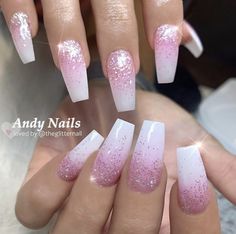 White Ombre With Glitter, Boss Nails, Pineapple Nails, Holiday Nails Winter, Glitter Dust, White Ombre, Sparkle Nails, Cool Nail Designs