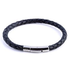 Sleek plaited handmade braided leather wrist bracelet. Perfect for daily wear.  Open the stainless steel clasp with a gentle push of a sleek button and press together to securely fit the bracelet to your wrist.  The perfect stylish accessory to any wardrobe. Cow leather Wrist Bracelet, Black Bracelet, Mens Black Leather, Plaits, Mens Jewelry Bracelet, Braided Leather, Handmade Leather, Stylish Accessories, Cow Leather