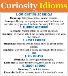 a poster with instructions for curiosity idoms, including the words and pictures