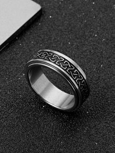 Silver  Collar  Stainless Steel   Embellished   Men's Fashion Jewelry Masculine Silver Rings, Black And Silver Rings For Men, Cheap Rings For Men, Men’s Silver Rings, Mens Jewelry Rings Unique, Men’s Ring, Men’s Rings, Men Rings Aesthetic, Silver Rings Men