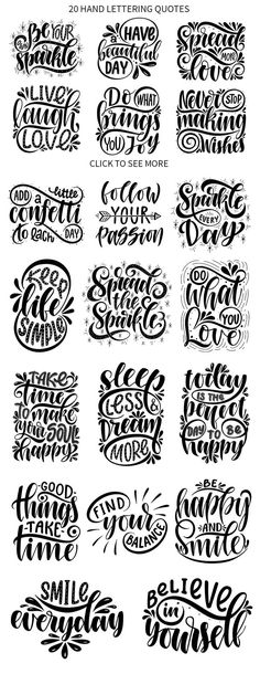 the 25 hand lettering styles used in this set