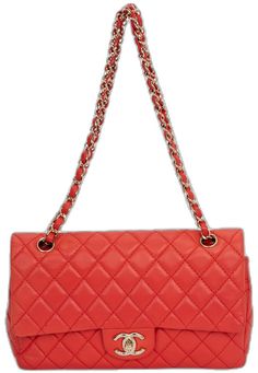 Classic Flap Bag, Red Quilts, Cc Logo, Leather Chain, Classic Flap, Handle Bag, Flap Bag, Lambskin Leather, Top Handle