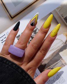 Nail Art Matte, Rasta Nails, Blue Matte Nails, Neon Yellow Nails, Aztec Nails, Bright Nail Designs, Neon Nail Designs, Yellow Nails Design