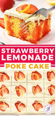 strawberry lemonade poke cake recipe on a white plate