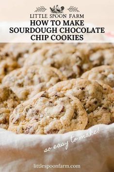 chocolate chip cookies in a basket with text overlay