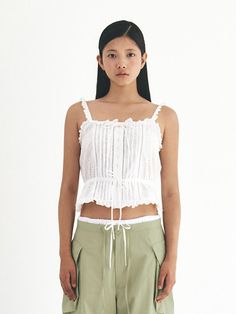 This is a casual and trendy top by grove that is made out of high quality and sturdy material. With distinctive mood of the design and comfortable wear, you can style it for your casual daily outfit.- Set up with matching skirt pants- Lace frill and pin tuck detail- Casual and feminine mood Lace Sleeveless Top, Trendy Top, Cami Tanks, Outfit Set, Trendy Tops, Skirt Pants, Daily Outfits, 2 Colours, Sleeveless Top