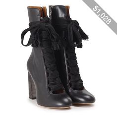 CHLOE' Harper lace-up leather ankle boots Short Black Boots, Lace Booties, Black Heel Boots, Black Ankle Booties, Lace Up Booties