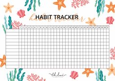 a printable habit tracker with starfish and corals