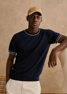 Corey T-Shirt - Navy - Organic Cotton - Octobre Éditions French Beauty, Polo Sweatshirt, Wardrobe Update, Suit Shoes, Knitwear Dress, Short Jacket, Office Outfits, Parisian Style, Round Collar