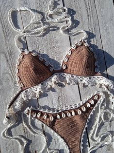 Crochet Bikini Set High Hip in Tan Bronze With Lace Edgings - Etsy Barbados Handmade White Swimwear For Beach Season, Beachy Crochet Trim Swimwear For Beach Party, Beachy Swimwear With Crochet Trim For Beach Party, Handmade Cotton Swimwear For Beach Season, White Beachy Swimwear With Crochet Trim, Triangle Top Swimwear With Lace Trim For Vacation, Beachwear Swimwear With Lace Trim Triangle Top, Crochet Swimwear Boho, Crochet Bathing Suits