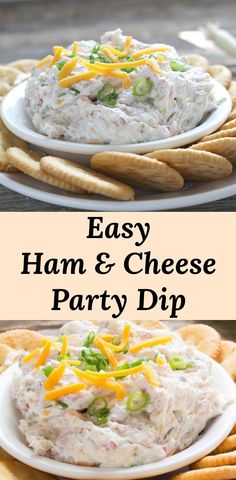 easy ham and cheese party dip with crackers on the side