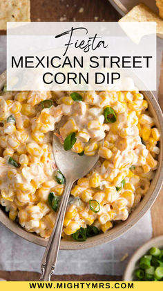 mexican street corn dip in a bowl with tortilla chips