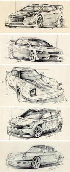 four different types of cars are shown in this drawing