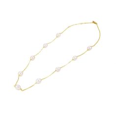 PRICES MAY VARY. Indulge in timeless elegance with our 14k Solid Gold Cultured Pearl Station Necklace, Bracelet, and Earring Series. This exquisite jewelry collection is designed to offer a touch of sophistication and luxury, perfect for any occasion. Crafted from high-quality 14k solid gold, this necklace features lustrous 6.5-7mm cultured pearls meticulously spaced along a delicate chain. The pearls' natural beauty is complemented by the gold's rich, warm hue, creating a piece that is both cla Gold Single Strand Necklace For Formal Occasions, Formal Gold Single Strand Necklace, Classic Gold Single Strand Pearl Necklace, Classic 14k Gold Pearl Necklace, Classic Single Strand Pearl Necklace In 14k Gold, Classic Yellow Gold Pearl Necklaces, Yellow Gold Single Strand Necklace For Wedding, Yellow Gold Single Strand Round Jewelry, Yellow Gold Briolette Pearl Necklace For Formal