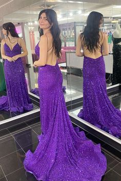 Purple V Neck Backless Sequins Long Prom Dresses, Open Back Purple Sequins Formal Evening Dresses Pageant Dresses Purple, Royal Purple Prom Dress Long, Purple Sparkly Dress Long, Prom Dresses 2023 Purple, Bright Purple Prom Dress, Purple Elegant Dresses, Purple Formal Dress Long, Purple Sparkly Prom Dress, Deep Purple Prom Dress