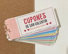 coupons de san valentine's day are stacked on top of each other with hearts