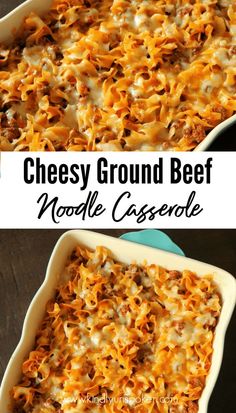 cheesy ground beef noodle casserole in a white dish