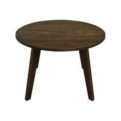 a wooden table with two legs and a small round wood table top on one end