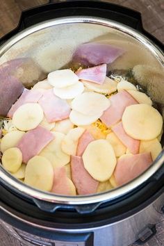 the food is being cooked in the slow cooker