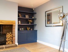 a living room filled with furniture and a fire place