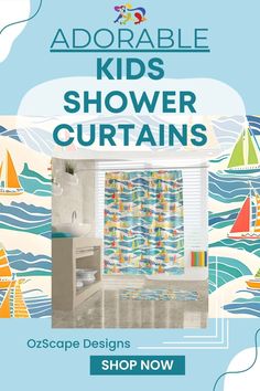 the ad for kids's shower curtains is shown