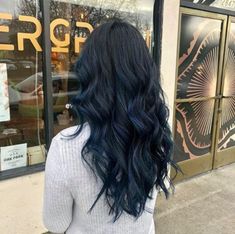 Dark Hair Blue Highlights, Dark Blue Brown Hair, Dark Blue Dyed Hair, Midnight Blue Hair On Black Hair, Blue Hair Color Ideas For Brunettes, Brown Blue Hair, Dark Brown And Blue Hair, Black Hair With Blue, Dark Blue Tint Hair