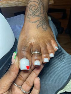 Heart On Toes Nail Design, Toe Ideas Pedicures, Toe Nails Ideas Black Women, Toe Nail Designs Black Women, White Toes With Design, Acrylic Toes Black Women, Acrylic Toe Designs