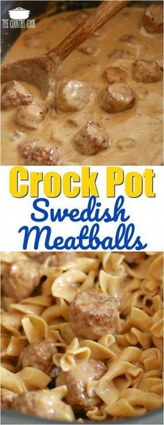 the crock pot swedish meatballs is ready to be eaten