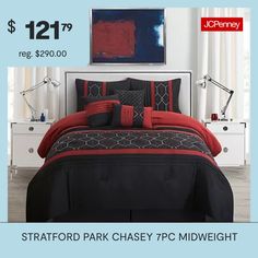 a black and red bed set with matching comforter is on sale for $ 12 99