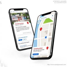 two smartphones displaying the location of construction sites