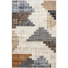 an area rug with various colors and shapes on it, including black, brown, beige, white