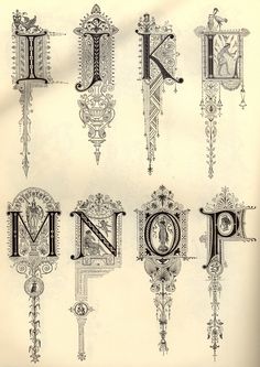 an old fashioned alphabet with ornate ornaments and letters that spell the word's name