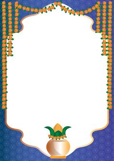 an ornate frame with flowers and leaves on blue wallpaper background for text or image