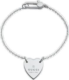 Heart Chain Bracelet, Woven Chain, Heart Chain, Buy Gucci, Bracelet Online, Silver Chain Bracelet, Engraved Logo, Heart Bracelet, Silver Bracelets