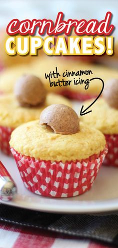 some cupcakes are on a plate with red and white checkered table cloth