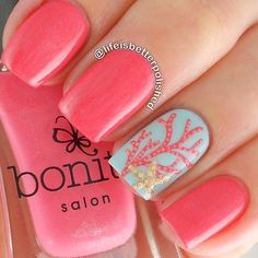 Nails Uñas Color Coral, Ocean Nail Art, Ocean Nail, Cruise Nails, Unghie Nail Art, Nails 2018, Nails Yellow, Peach Nails, Coral Nails