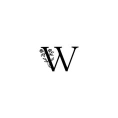 the letter w is made up of flowers and leaves on it's side,