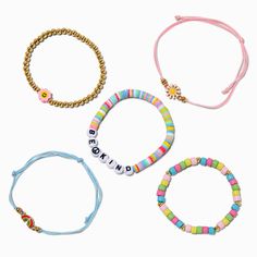 Claire's "Be Kind" Fimo Clay Seed Bead Bracelet Set - 5 Pack Piercing Kit, Seed Bead Bracelet, Fashionable Jewelry, Fimo Clay, Seed Bead Bracelets, The Peace, Jewelry And Accessories, 14kt Gold, Bead Bracelet