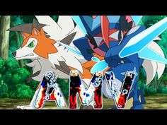 pokemon x and y characters standing in front of trees