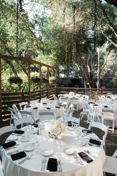 tables set up for an outdoor wedding reception