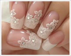 Nail Art Mariage, Nails With Flowers, French Designs, 3d Nail Designs, Metallic Nail Art, 3d Nail Art Designs, Wedding Nails French