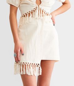 Willow & Root Asymmetrical Fringe Mini Skirt - Cream Large, Women's Cream Woven lined 14 1/2 wrap skirt Back zip detail. Self: 100% Cotton. Lining: 100% Polyester. Hand wash cold. Do not bleach. Line dry. Iron low heat. Apparel & Accessories > Clothing > Skirts Asymmetrical Fringe, Fringe Mini Skirt, Skirt For Women, Women's Skirts, Accessories Clothing, Wrap Skirt, Apparel Accessories, Mini Skirt, Bleach