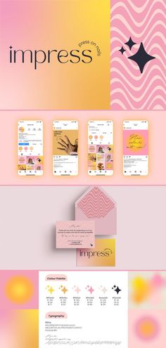 the website design for impress is shown in pink and yellow