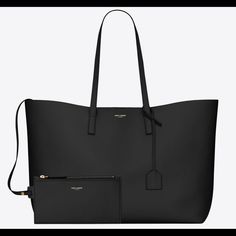 Saint Laurent Tote High-end Black Shopping Bags, Black Soft Leather Designer Bag, Sleek Black Shopping Bag, High-end Black Soft Leather Shoulder Bag, Sleek Black Travel Bag, Saint Laurent Tote Bag, Saint Laurent Tote, Kate Bags, Canvas Leather Tote