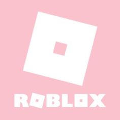 the roblox logo on a pink background with white squares and words below it