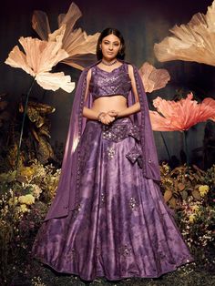 Purple Velvet Embroidered Lehenga Choli - Inddus.com Purple Lehenga, Chic Prom Dresses, Ghaghra Choli, Velvet Lehenga, Lehenga Red, Sequence Embroidery, Party Wear Lehenga Choli, Lengha Choli, Lehenga Online