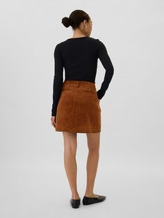 Stretch corduroy weave. Hook and bar closure at elasticized waist, zip fly. Front slant pockets, welt pockets at back. #516768 Corduroy Pencil Skirt, Corduroy Mini Skirt, Welt Pockets, Welt Pocket, Mini Skirt, Pencil Skirt, Gap, Mini Skirts, Pencil