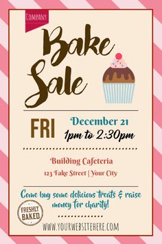 a flyer for a bake sale with a cupcake on it